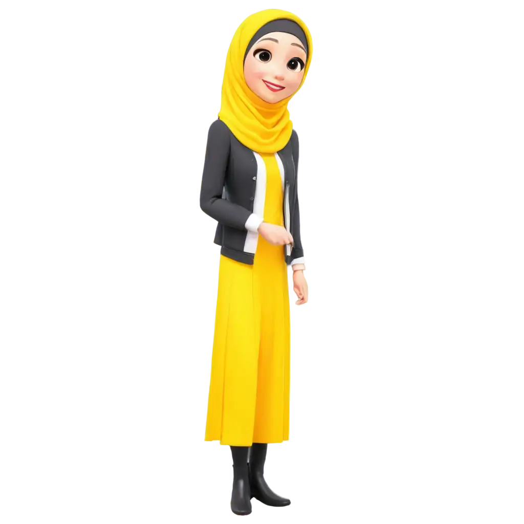 Smiling-Cartoon-Hijab-PNG-with-Yellow-Hijab-HighQuality-Image-for-Diverse-Uses