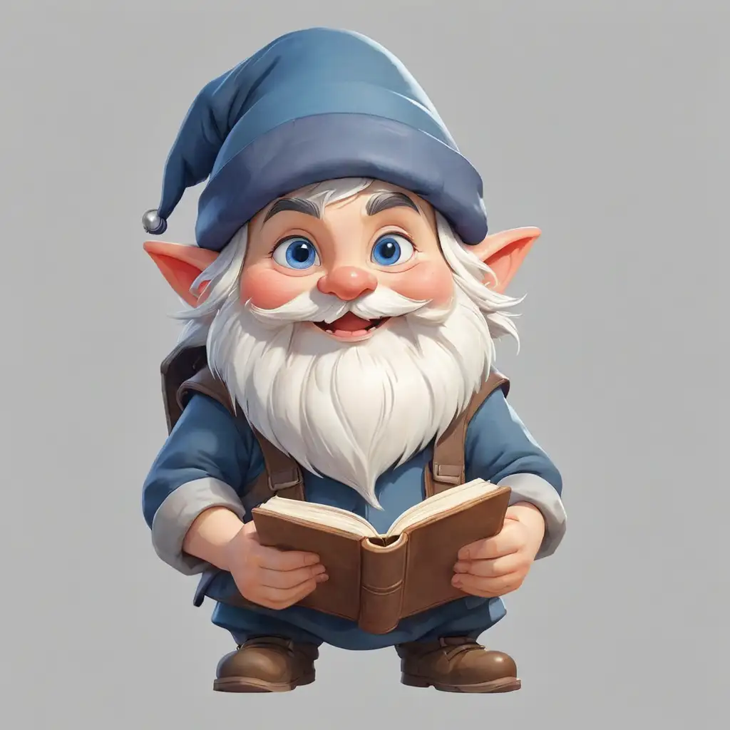 Cute Gnome Character with Blue Cap Holding a Book Watercolor Illustration