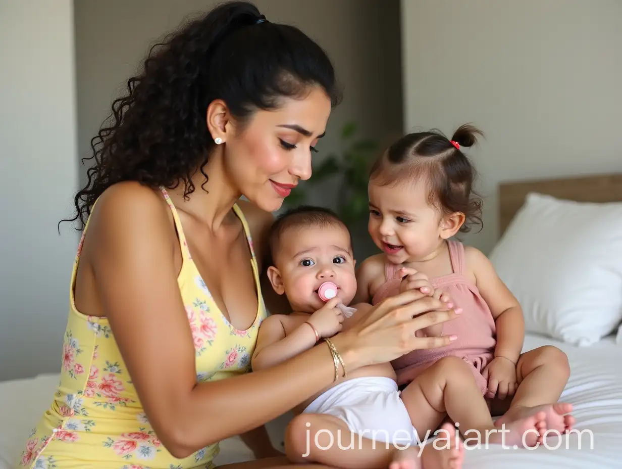 Persian-Mother-with-Baby-Boy-and-Girl-in-Floral-Swimsuit