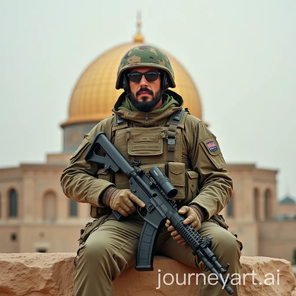 Soldier-in-Camouflage-Military-Suit-with-Dome-of-Rock-in-Background