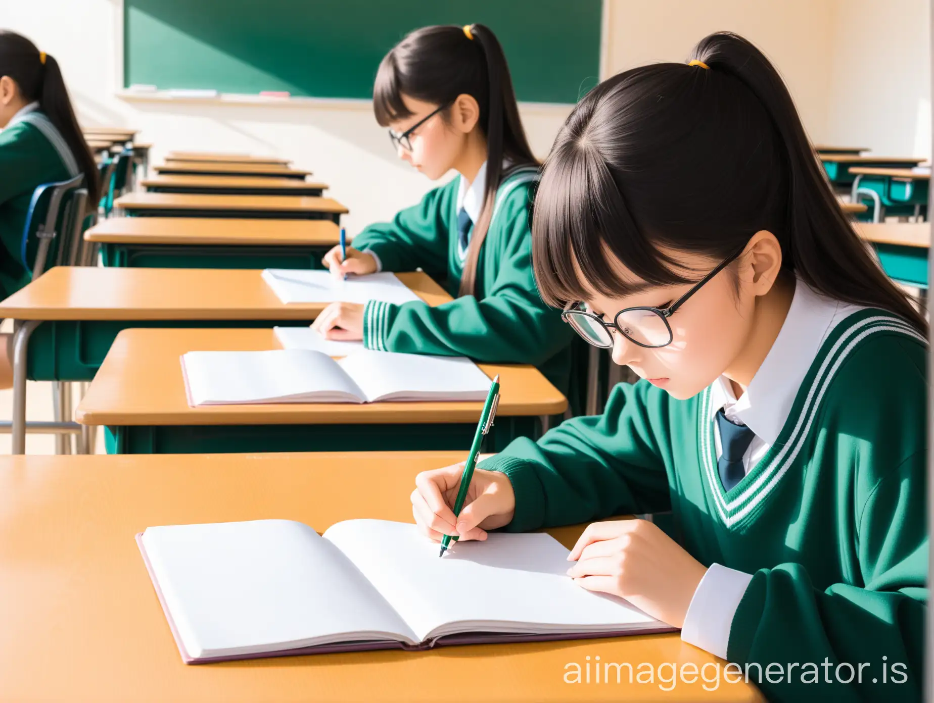 Focused-Student-Writing-at-Desk-in-Classroom