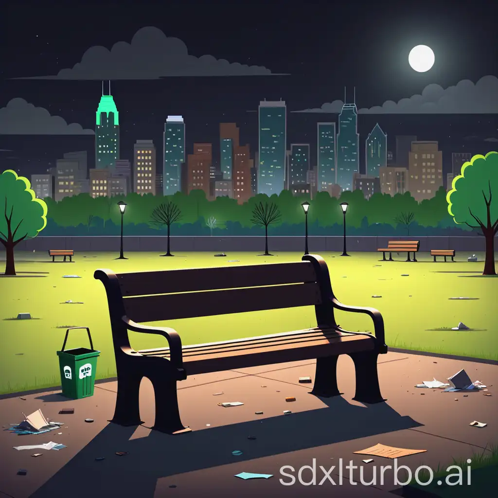 Dirty-Rundown-Park-at-Night-with-City-Skyline-in-Background