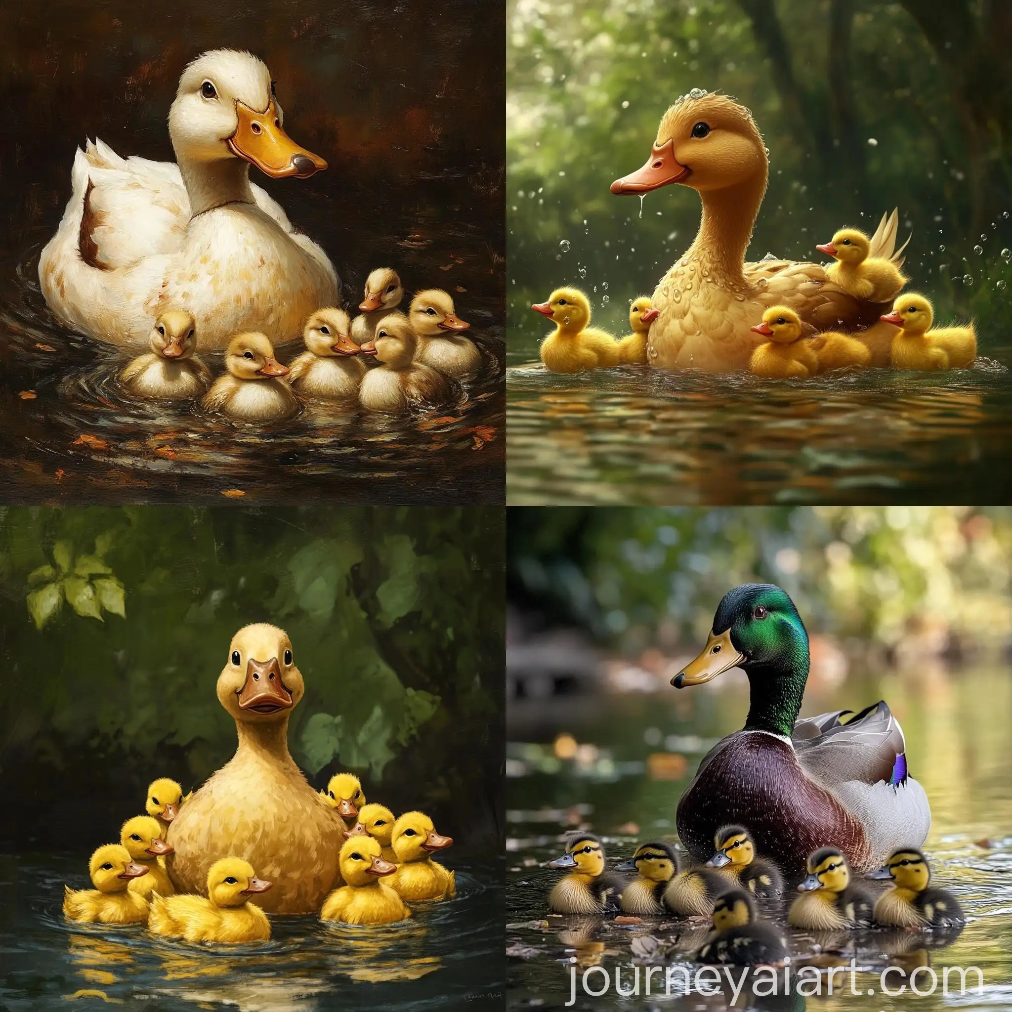 Charming-Mother-Duck-and-Her-Ducklings-in-a-Serene-Pond