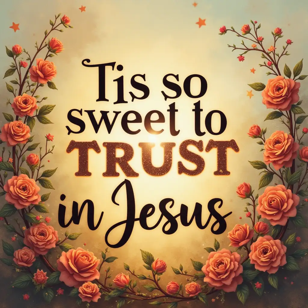 Create an image featuring the phrase: TIS SO SWEET TO TRUST IN JESUS