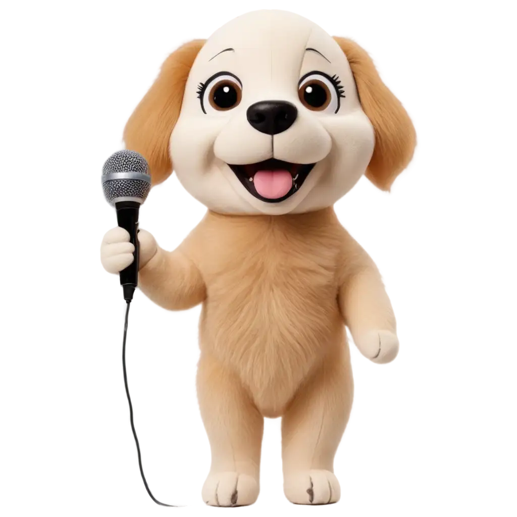 create a dog that looks like a real dog singing karaoke