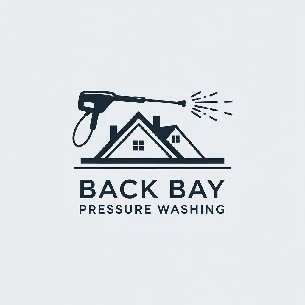 LOGO Design for Back Bay Pressure Washing Minimalistic Vector with Pressure Washer and House Symbol