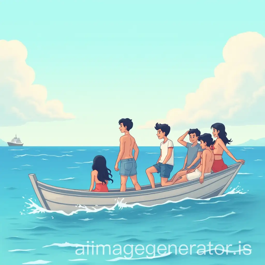 Cartoon-Scene-of-Young-People-at-Sea-with-LOADING-Text