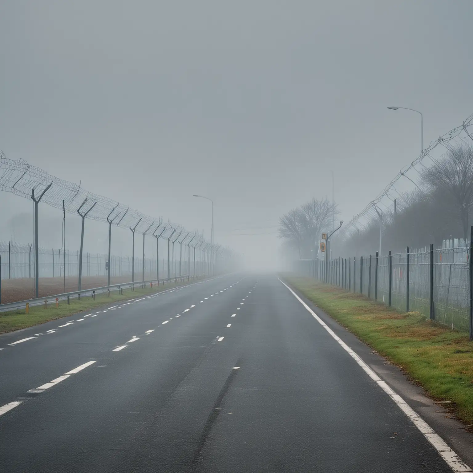 Misty-City-Road-with-Blue-Sky