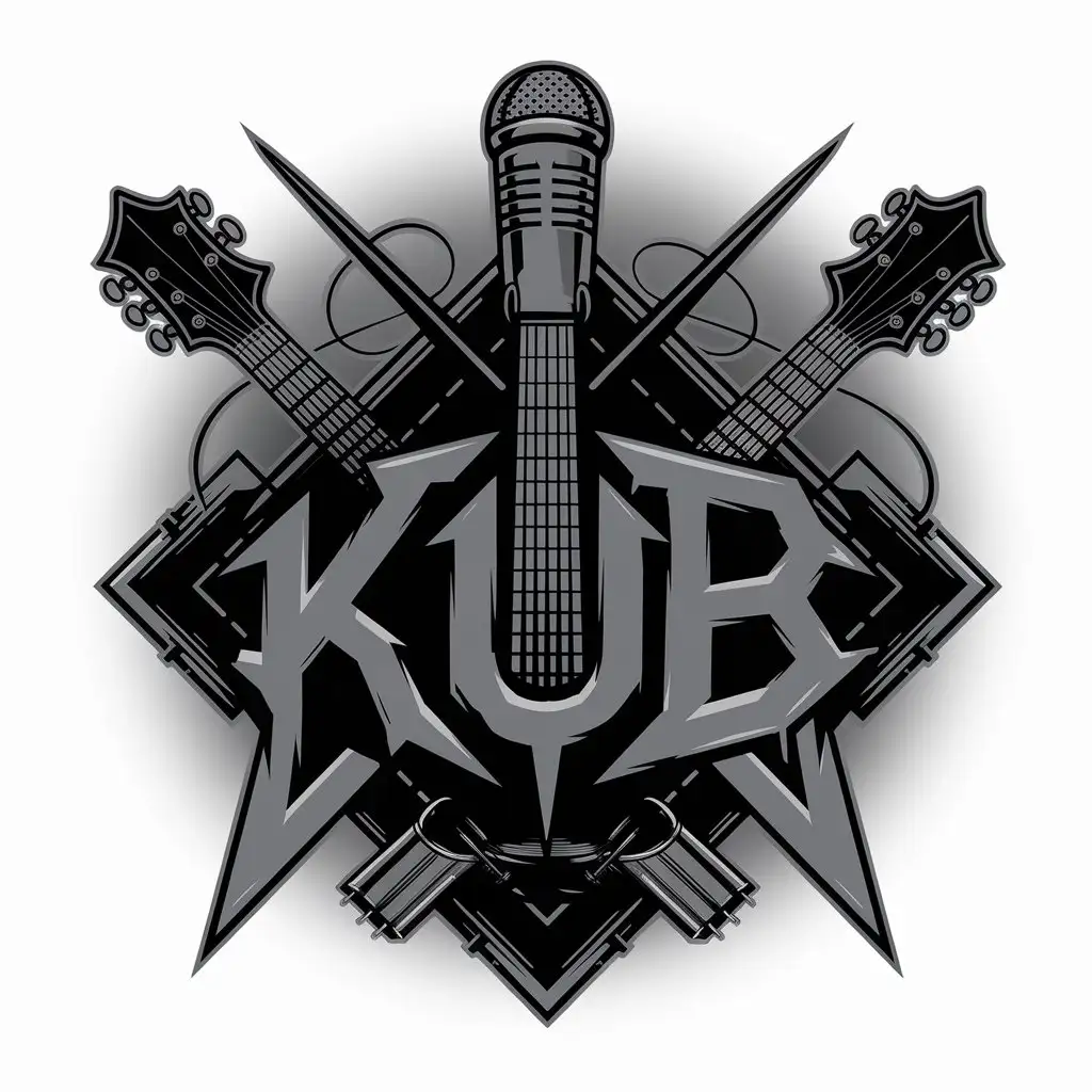 LOGO Design for K U B Gothic Microphone Guitar Wire and Drums with Extreme Metal Vibe for Entertainment Industry