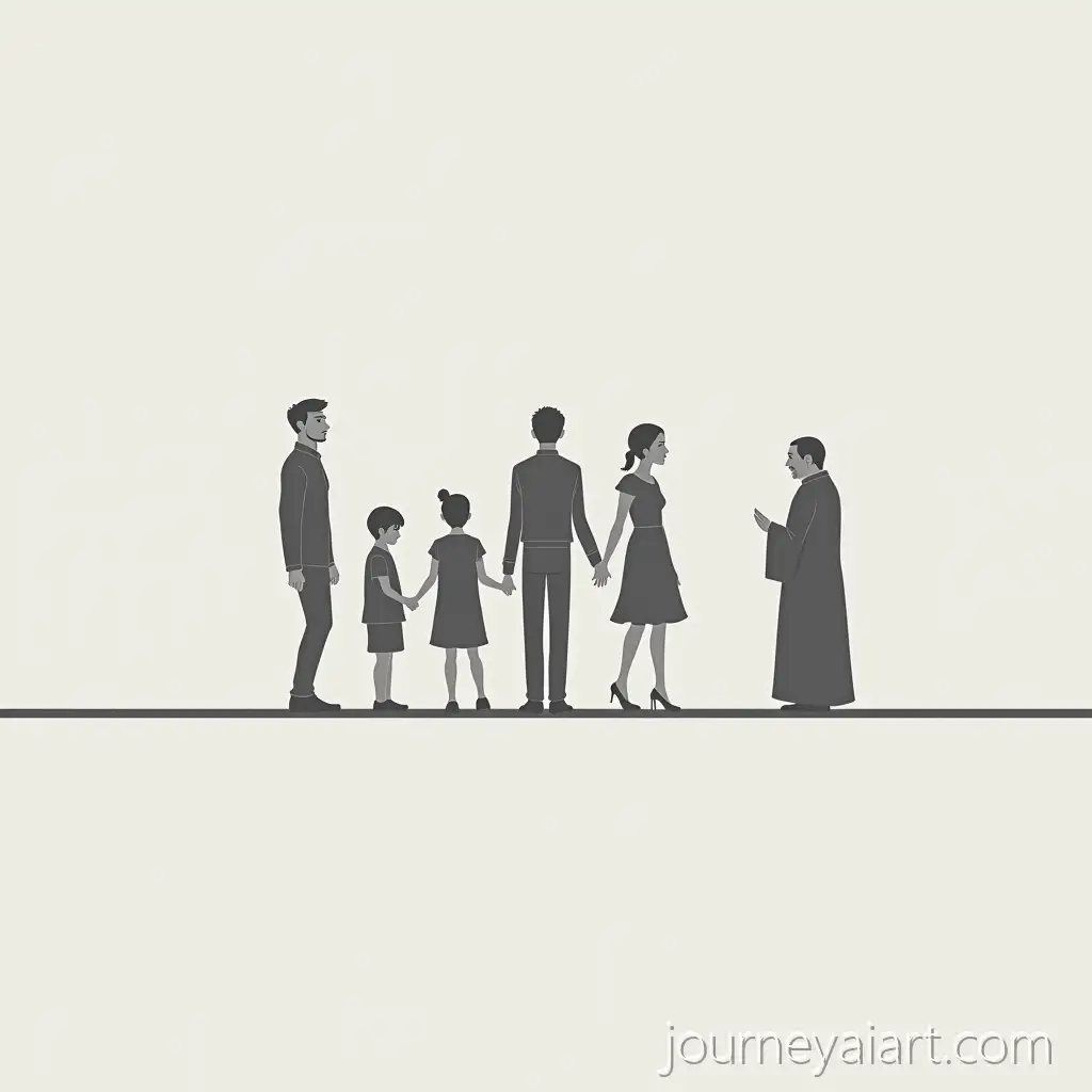 Grayscale-Minimalist-Lifeline-Illustration-with-Young-Man-Family-Elderly-Figure-and-Solitary-Monk