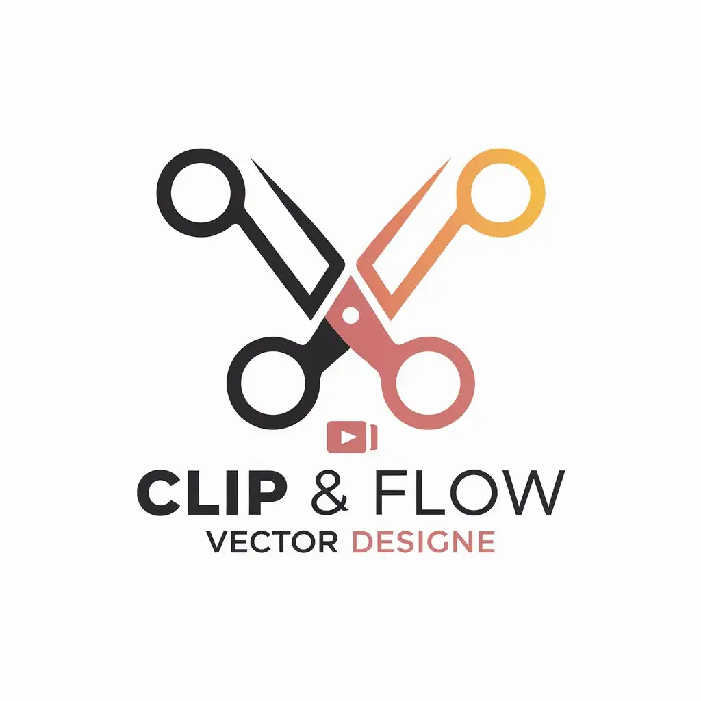 LOGO Design for Clip Flow Minimalist W and Scissors Symbol with Video Reel and RGB Colors