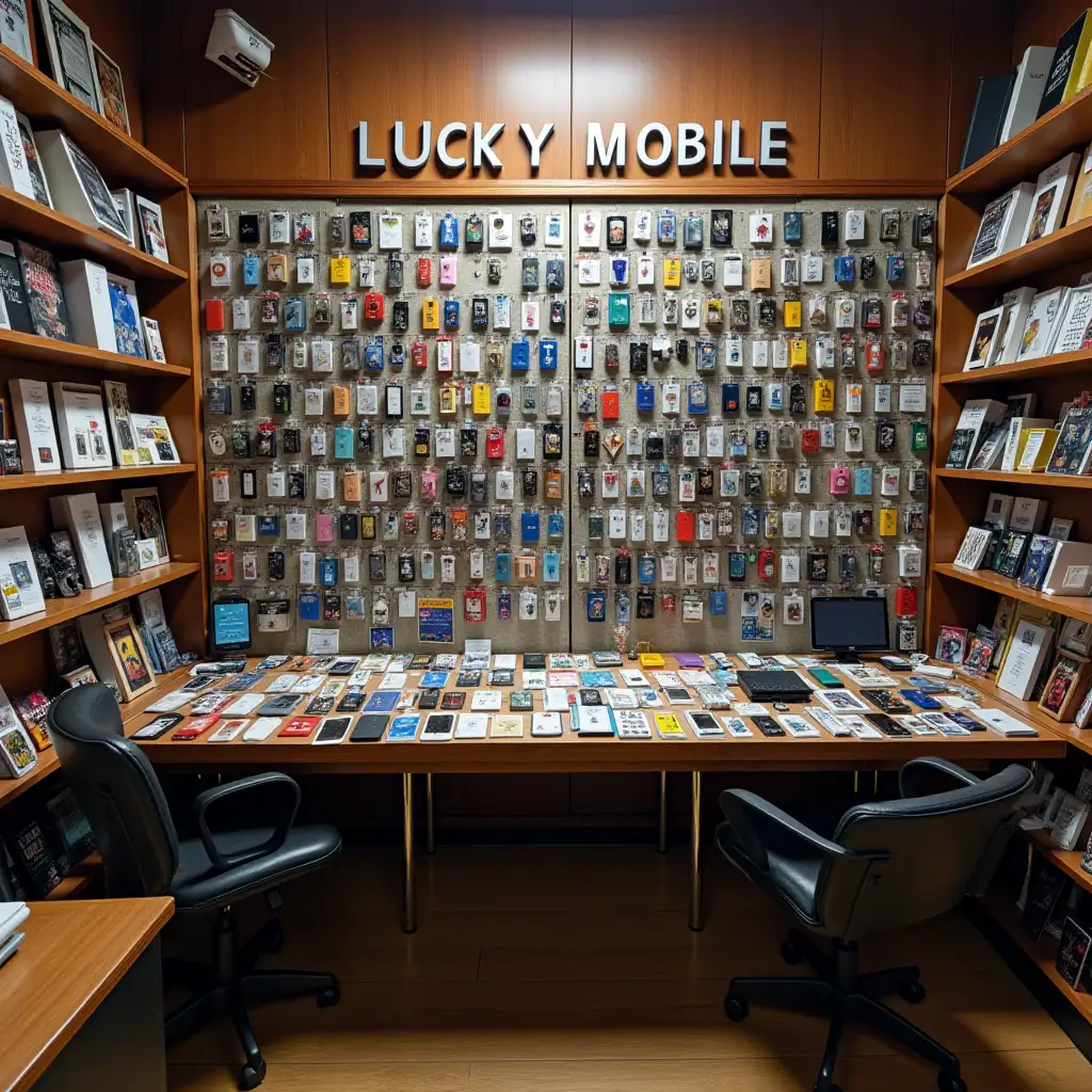 Board of lucky Mobile gallary in a room full of phones and accessories