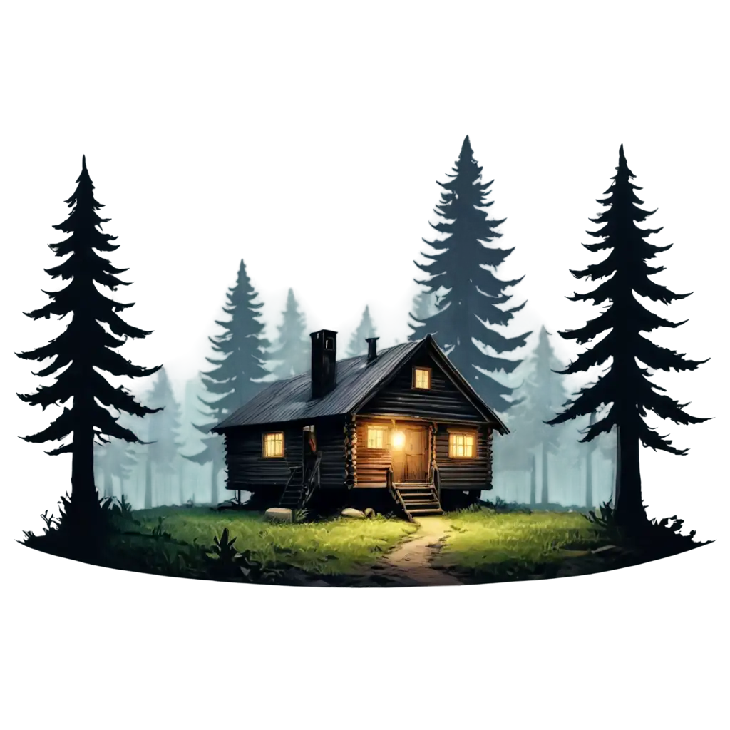 Mysterious-Forest-Cabin-PNG-Dark-Enigmatic-Night-Scene-for-Creative-Projects