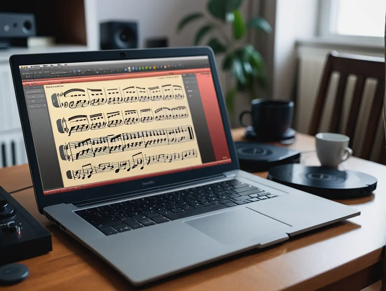 CloseUp Laptop with Classical Music Software at Home