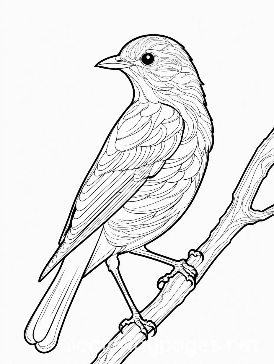 bird, Coloring Page, black and white, line art, white background, Simplicity, Ample White Space. The background of the coloring page is plain white to make it easy for young children to color within the lines. The outlines of all the subjects are easy to distinguish, making it simple for kids to color without too much difficulty