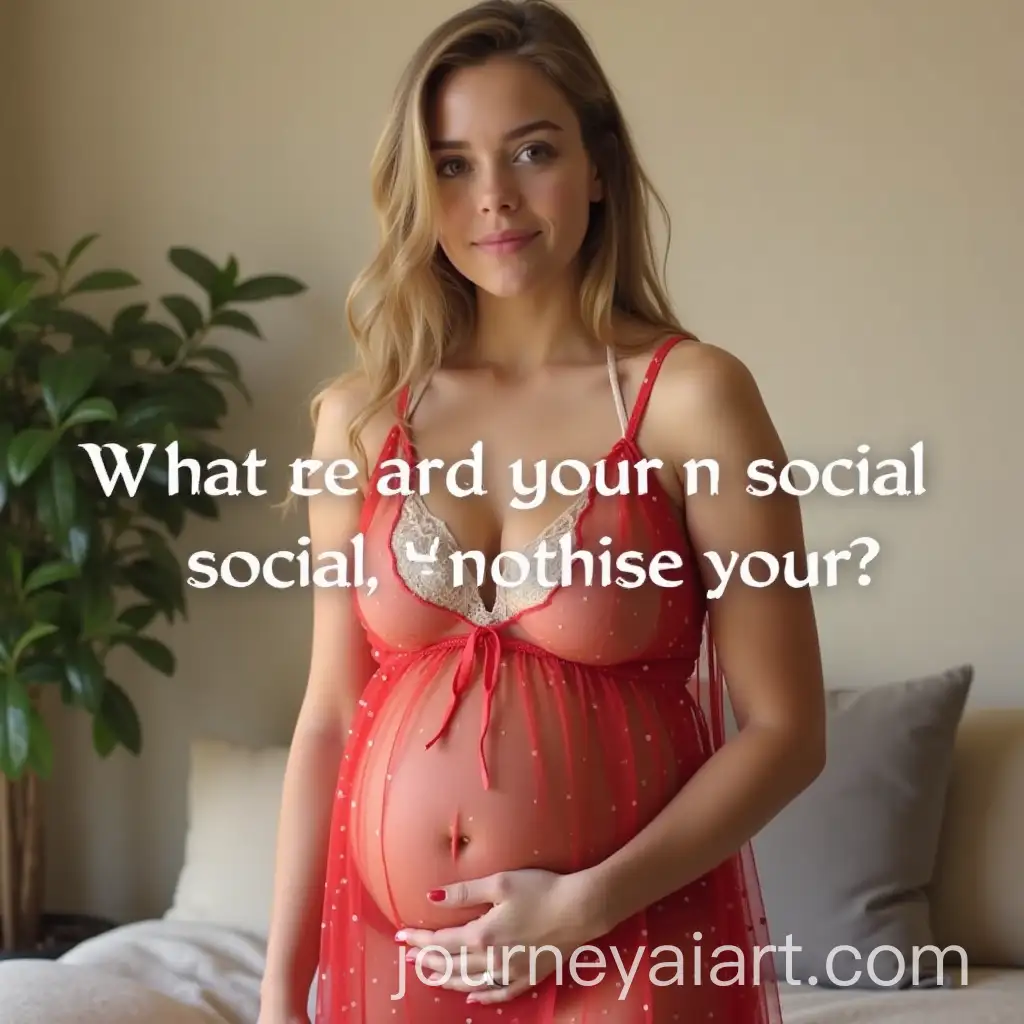 Pregnant-Woman-in-Casual-Red-SheAI-Image-Prompt-Expansioner-Nightgown-with-Light-Beige-Wall-Background