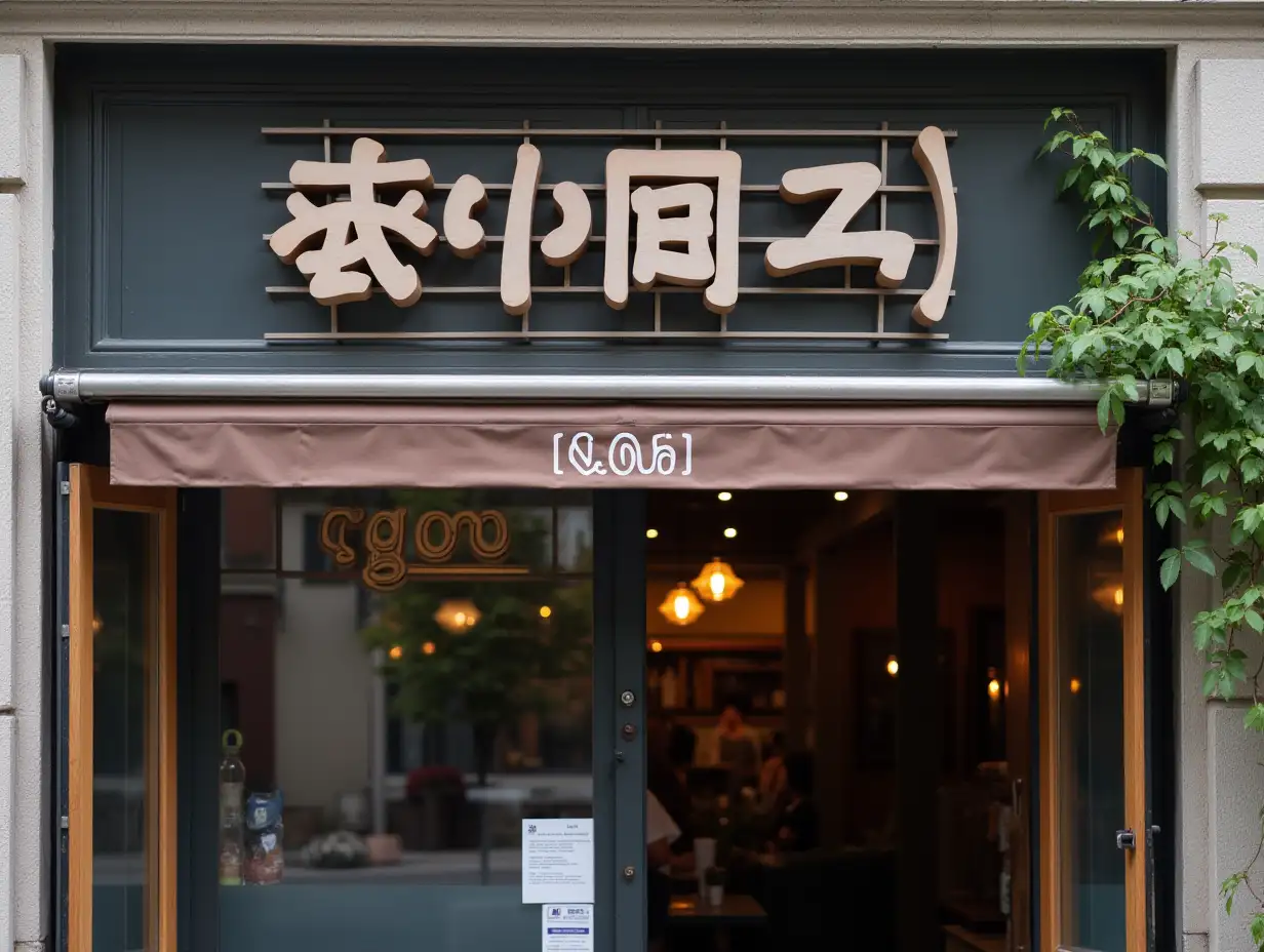 The scene of the coffee shop's facade, with '[goo]' characters on the signboard at the entrance.