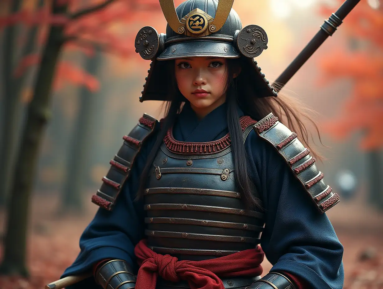 Realistic photo, japan Samurai Girls, Full Armor, full body, holding spear