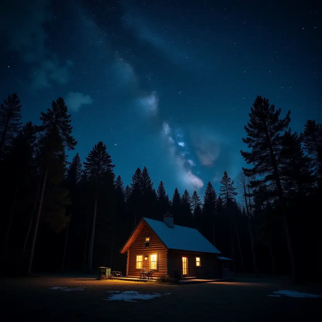 Starry Night Above a Secluded Cabin in the Woods