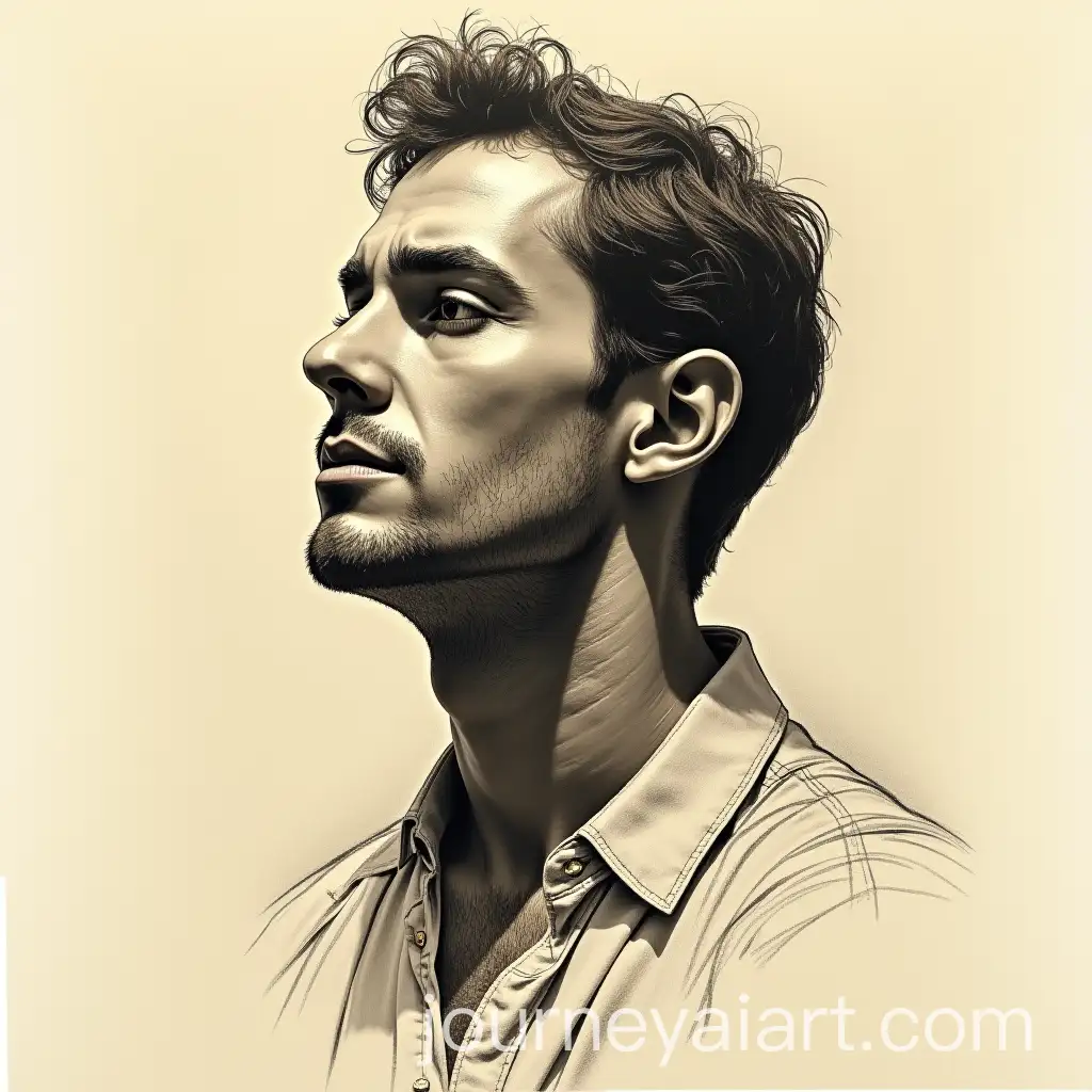 Bust-of-a-Man-in-Sepia-Tone-Graphite-Drawing-with-Light-and-Shadow-Contrast