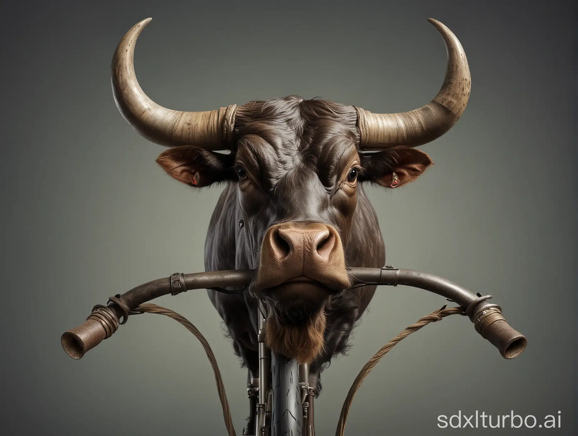Bull with horns curved downwards in the shape of a bike racing handlebar