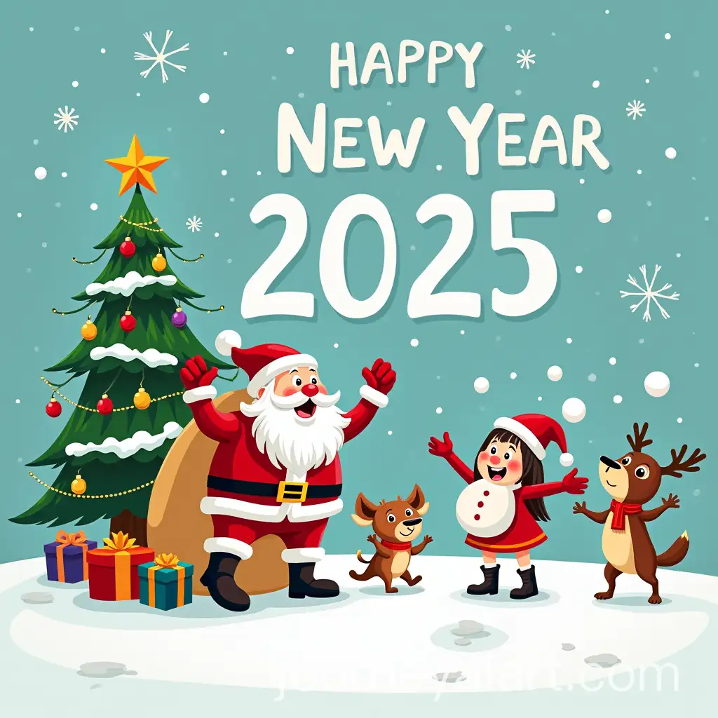 Humorous-New-Year-2025-Greeting-Card-with-Grandfather-Frost-and-Snow-Maiden