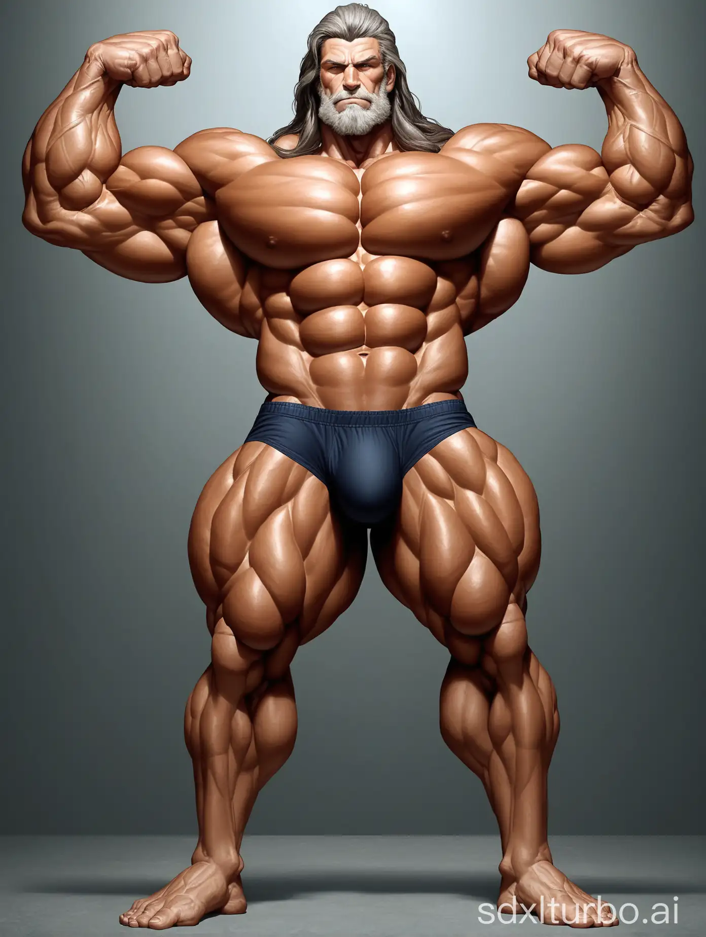 Powerful-Elderly-Bodybuilder-in-Coat-and-Underwear-Displaying-Muscles