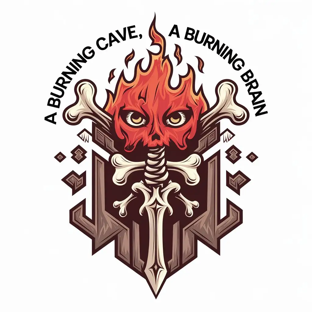 LOGO Design for Burning Cave Fire Theme with Eyes and Bone Sword