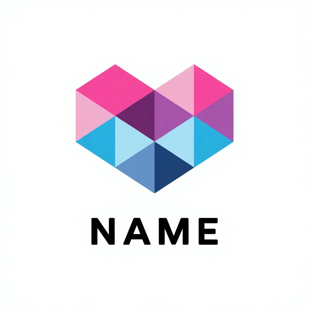 LOGO Design for NAME 3D Heart Shape with Triangles in Pink Purple and Blue Colors