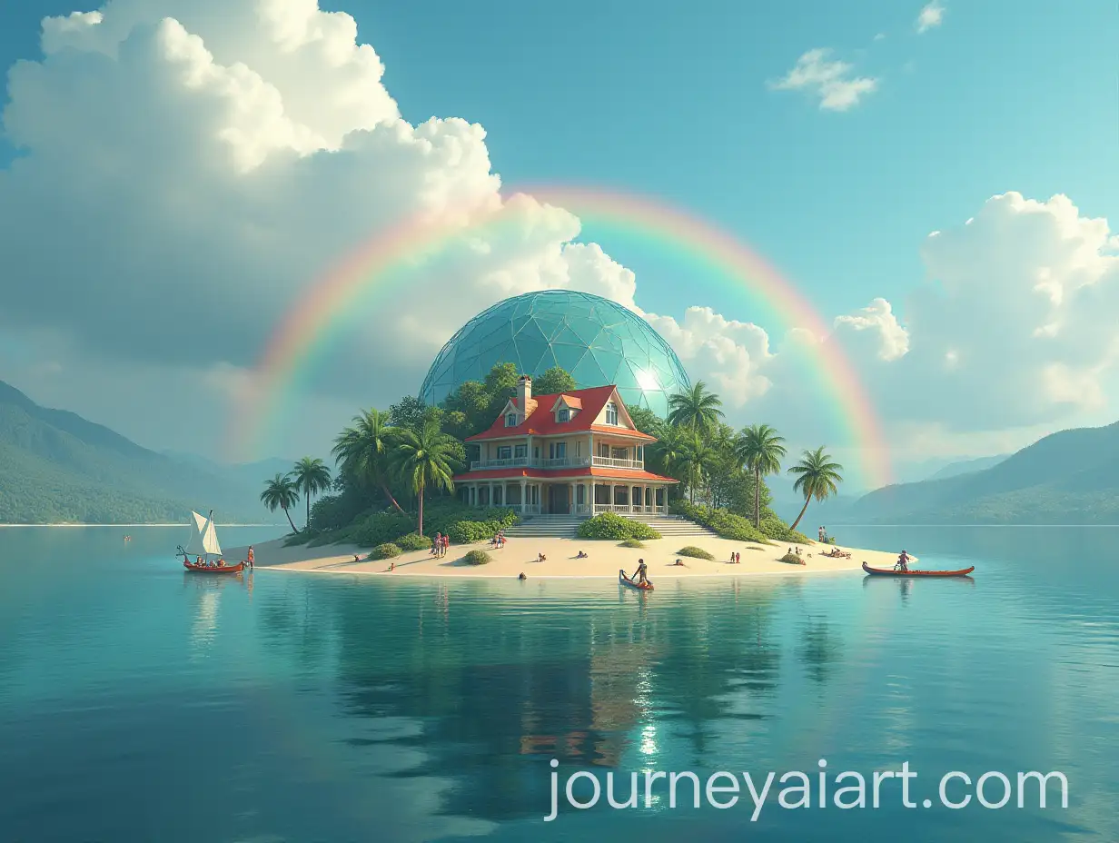 Luxurious-House-on-a-Small-Island-with-Large-Lake-and-Palm-Trees