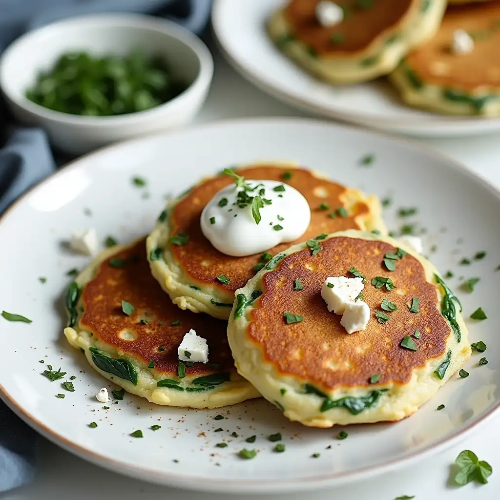 Delicious Spinach Pancakes with Feta and Greek Yogurt