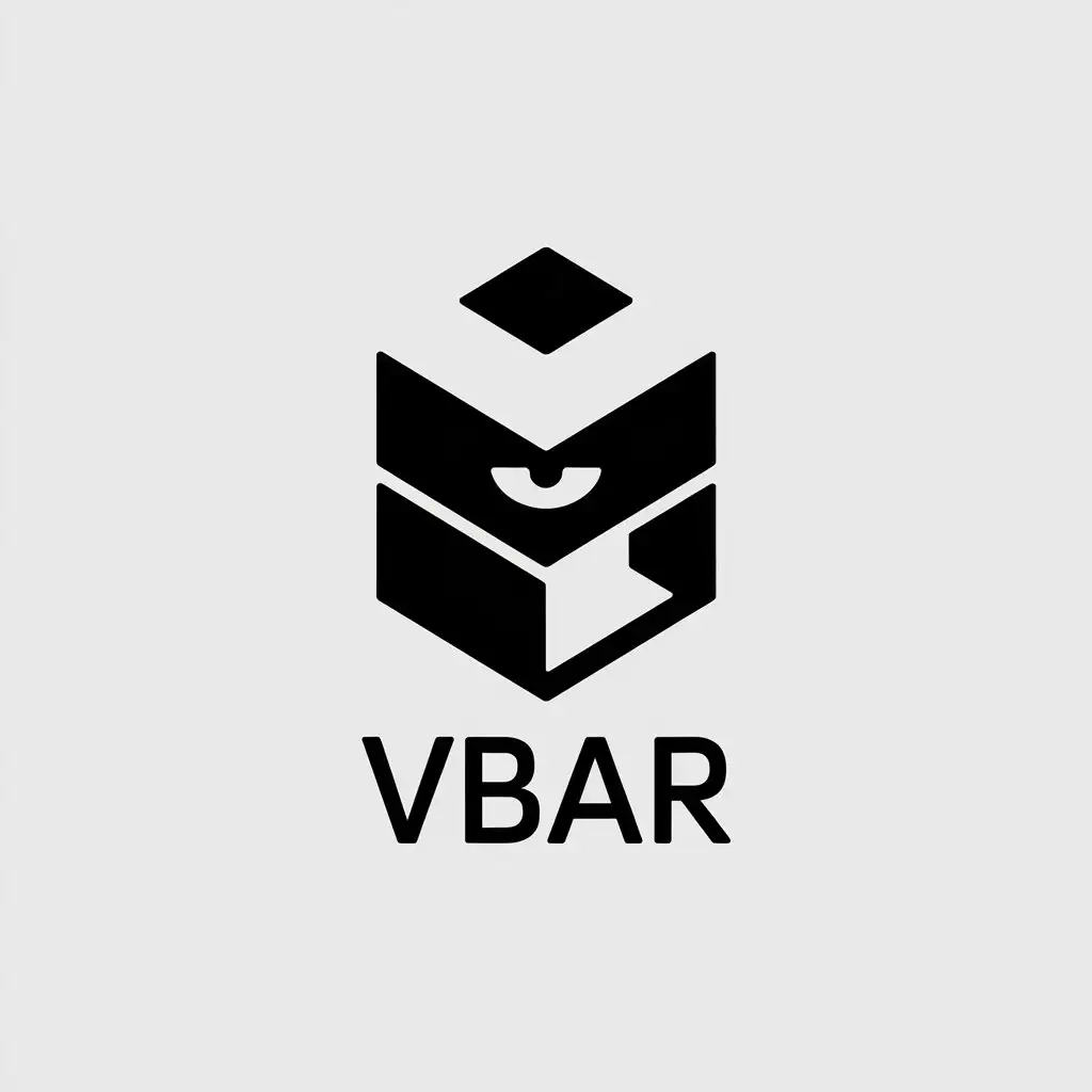 a vector logo design,with the text "VBAR", main symbol:Use two rectangular cubes of different sizes to overlap and design an IP, draw facial features, can have different expressions, minimalist, rectangular, white background, black and white design,,Minimalistic,clear background