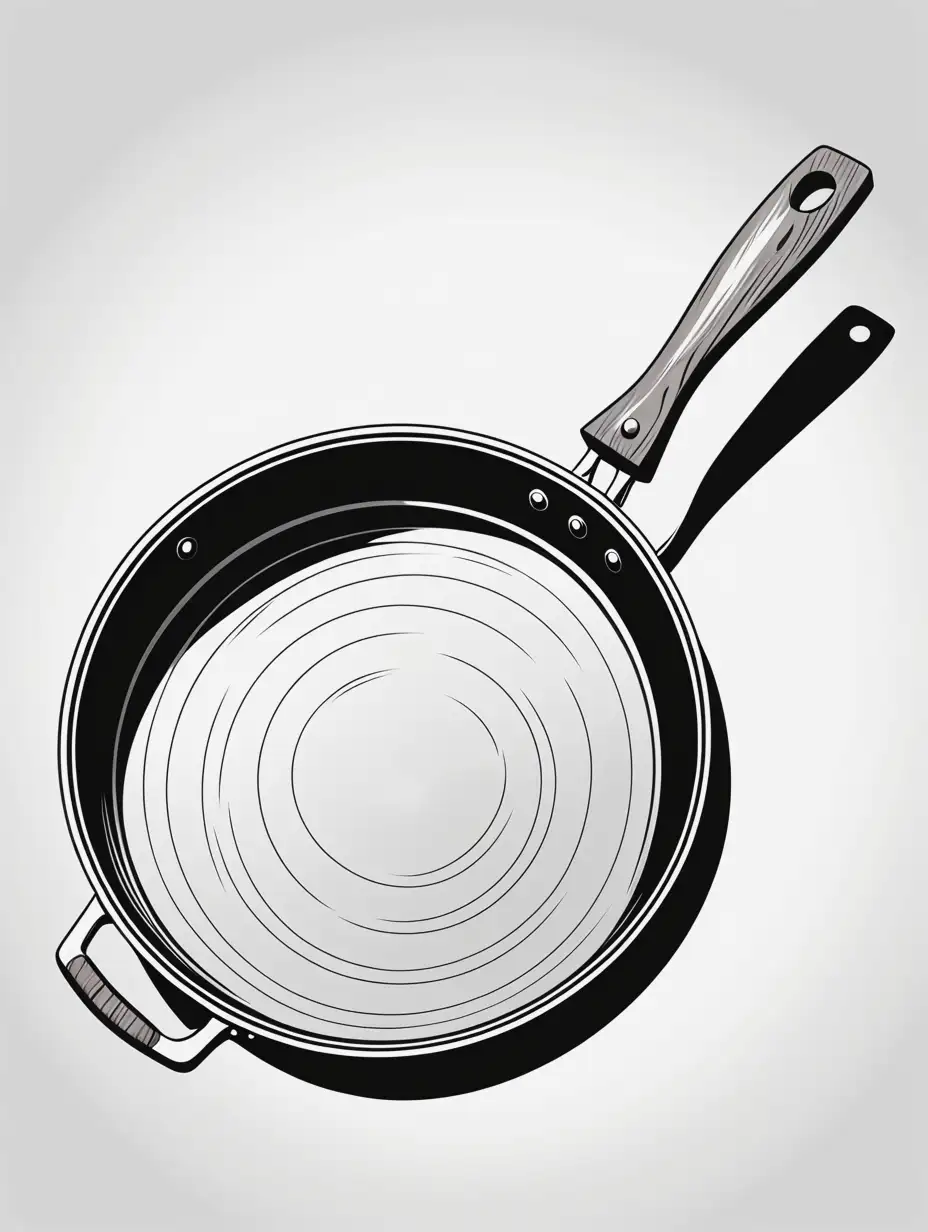 Comic Style Pan with Wooden Handle on White Background