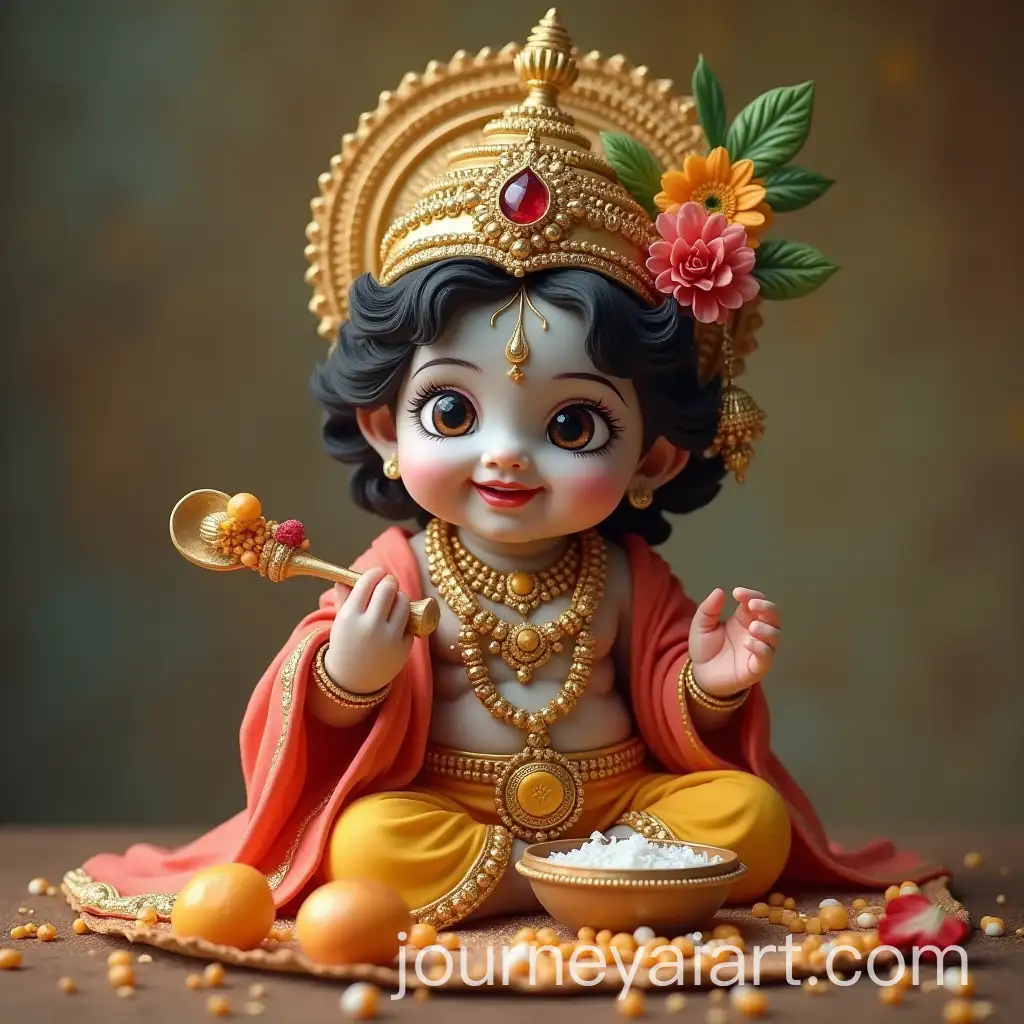 Lord-Krishna-Eating-Makhan-in-Traditional-Indian-Setting