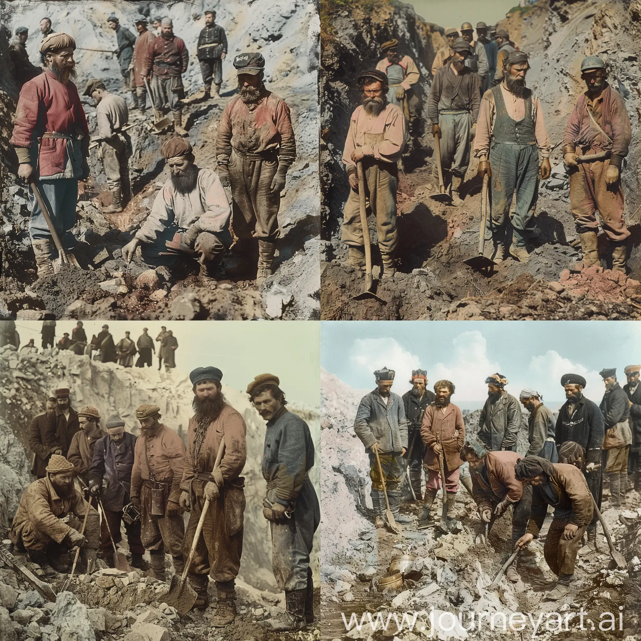 1860-Old-Photo-Slavic-Convicts-Digging-Mines-Supervised-by-FinnoUgric-Nobleman