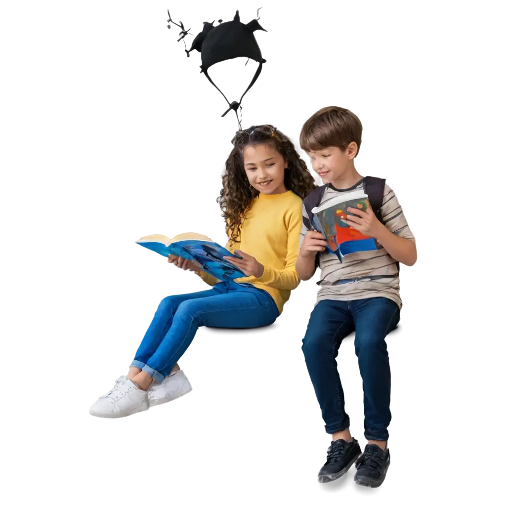 Boy-and-Girl-Reading-a-Book-Together-HighQuality-PNG-Image-for-Versatile-Use