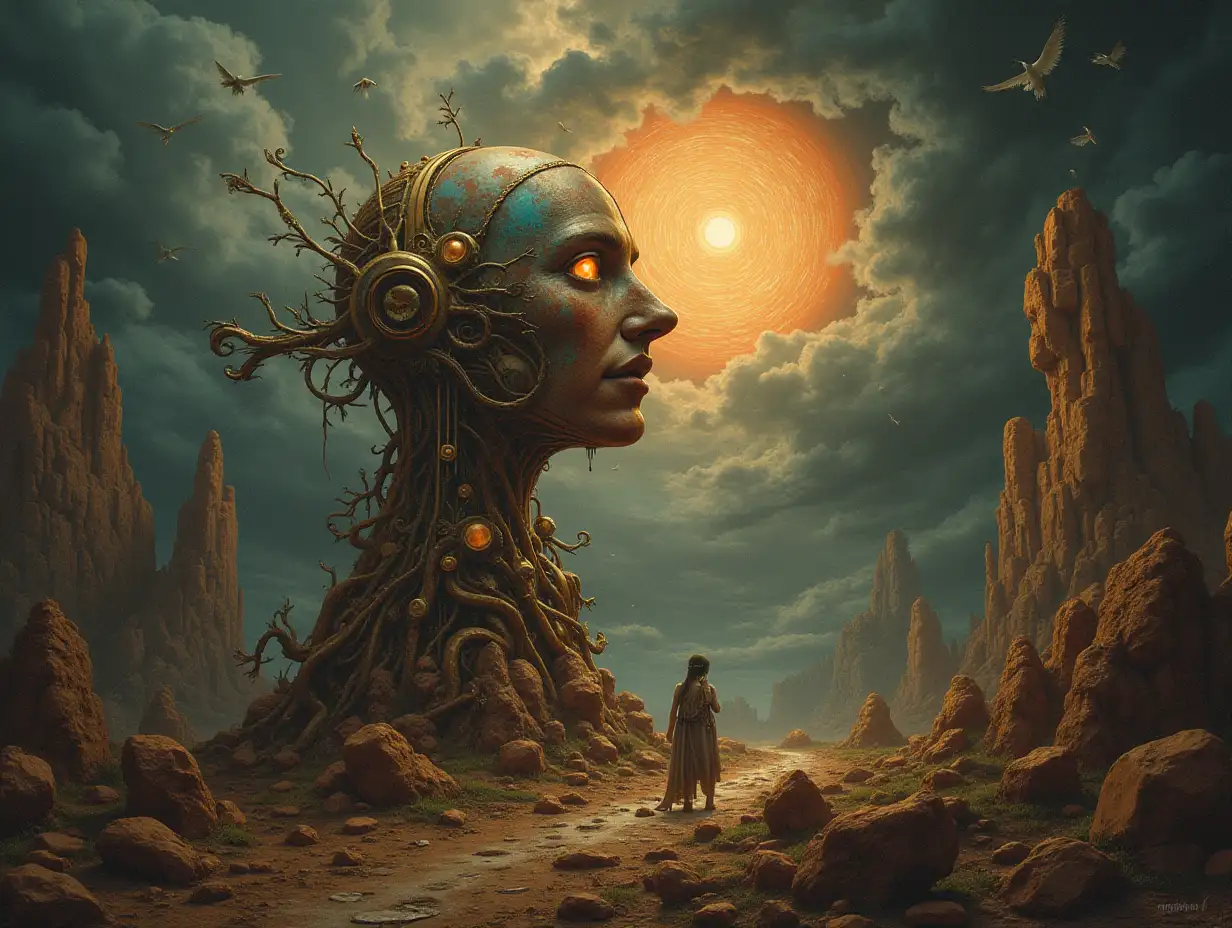 Dalí-style surrealist questions for the artificial unconscious Steampunk