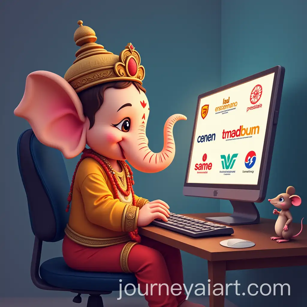 Graphic-Designer-Creating-Vibrant-Logos-on-Computer-with-Mouse-Companion