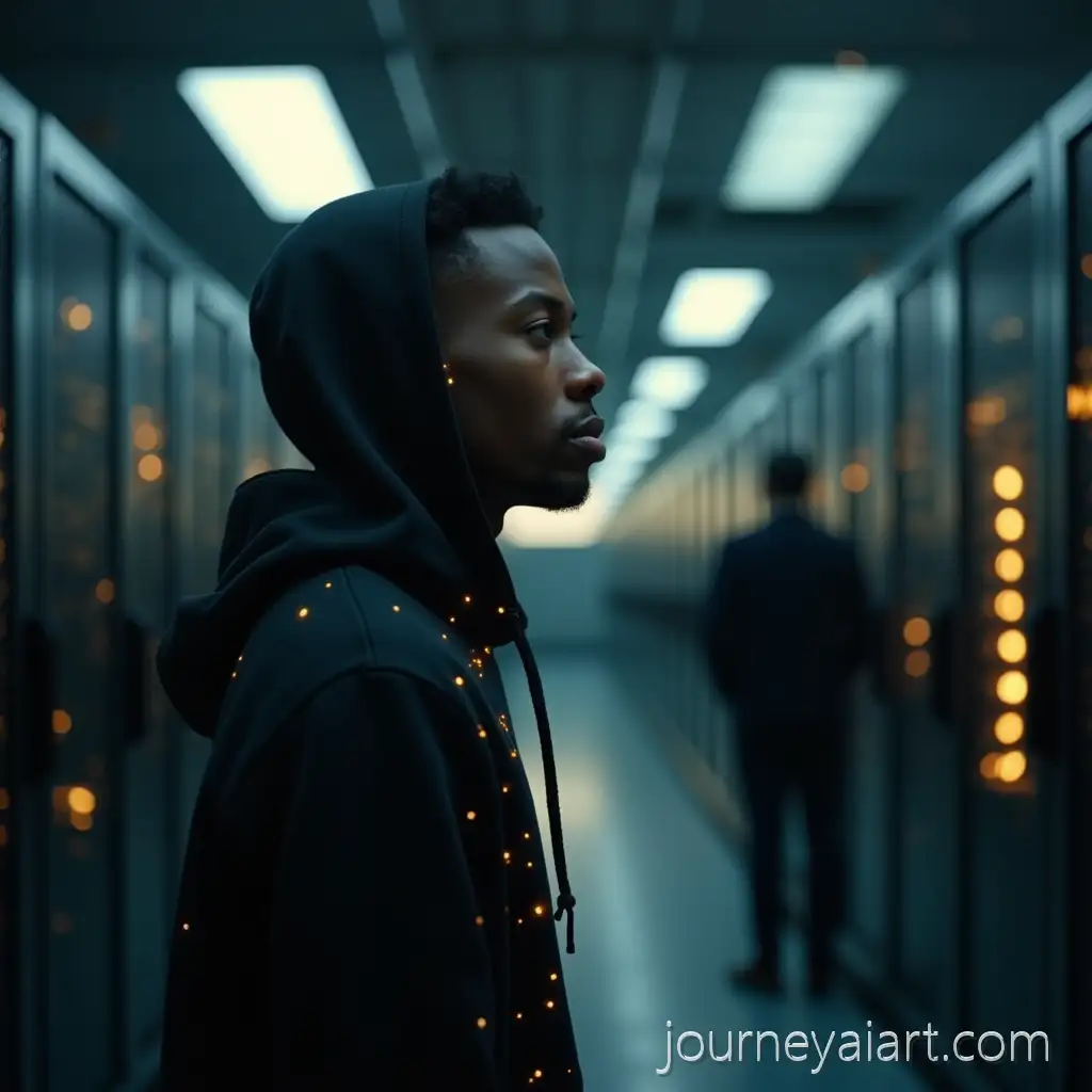 AI-Art-Prompt-ExpansionSurreal-Portrait-of-a-Young-Black-Male-Intern-in-a-Dim-Mailroom-with-Glowing-Circuitry