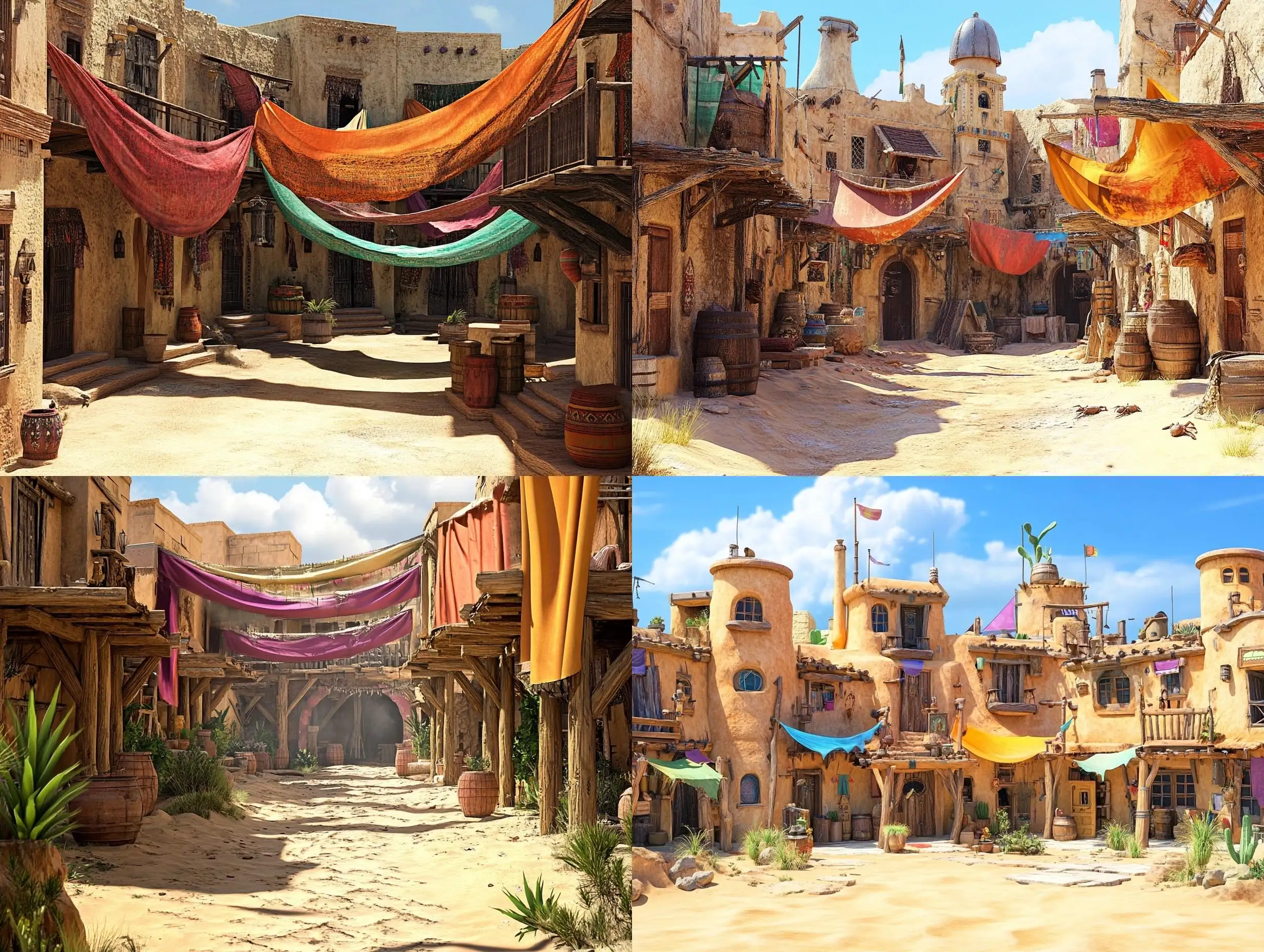 Fantasy-Desert-Town-with-Adobe-Structures-Protecting-Against-Giant-Scorpions