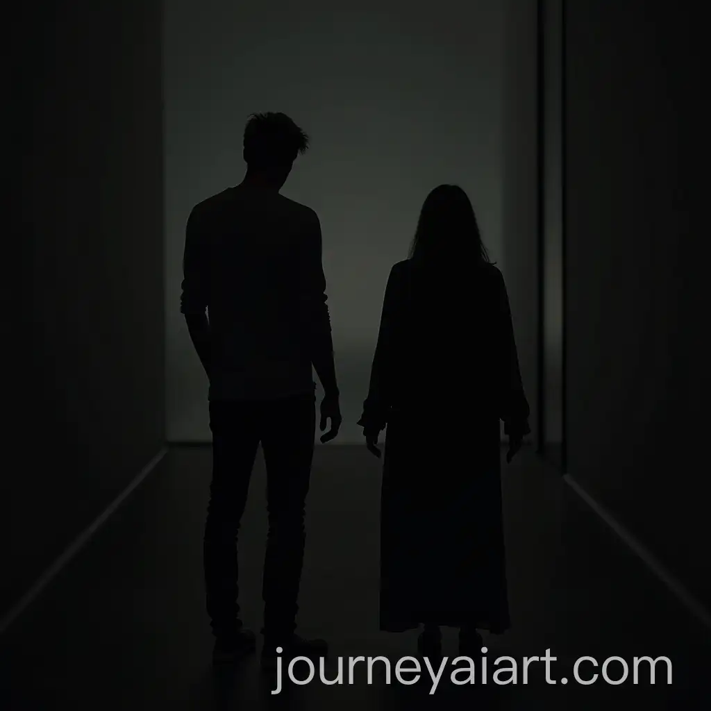 Man-and-Woman-Standing-Back-to-Back-in-Darkened-Room