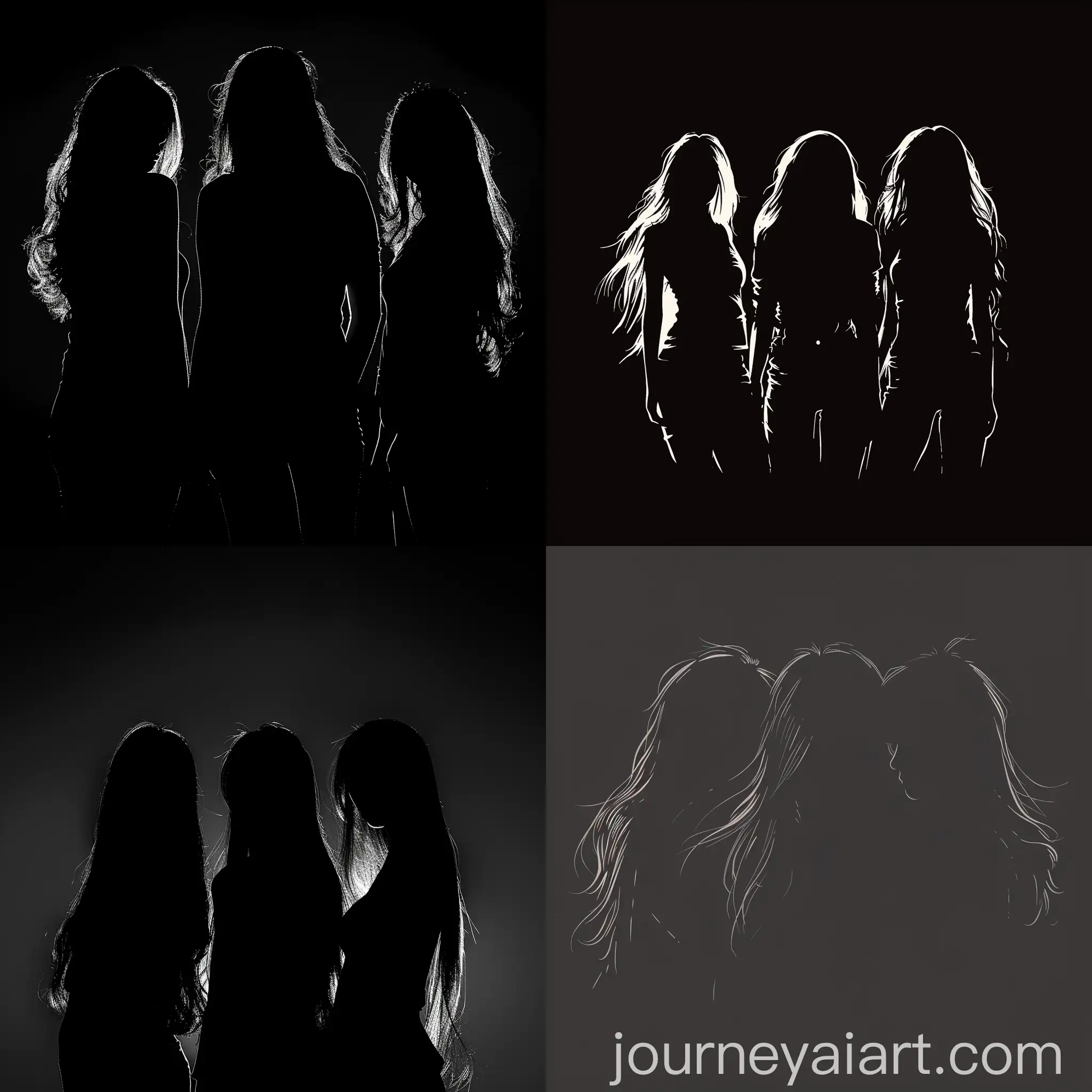 Silhouette-of-Three-Confident-Girls-Against-Dark-Background