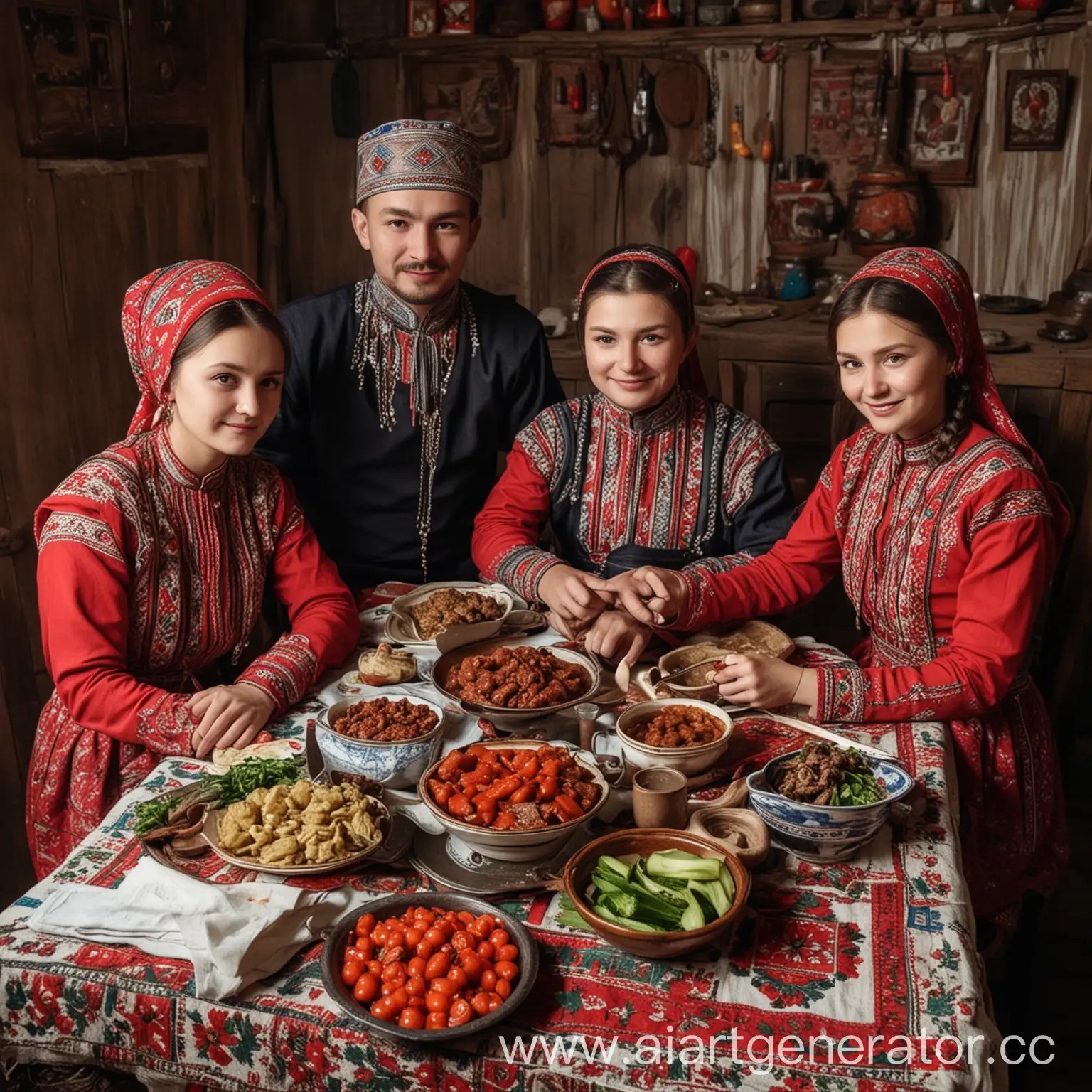 Traditional-Tatar-Family-Gathering-Around-Village-Table