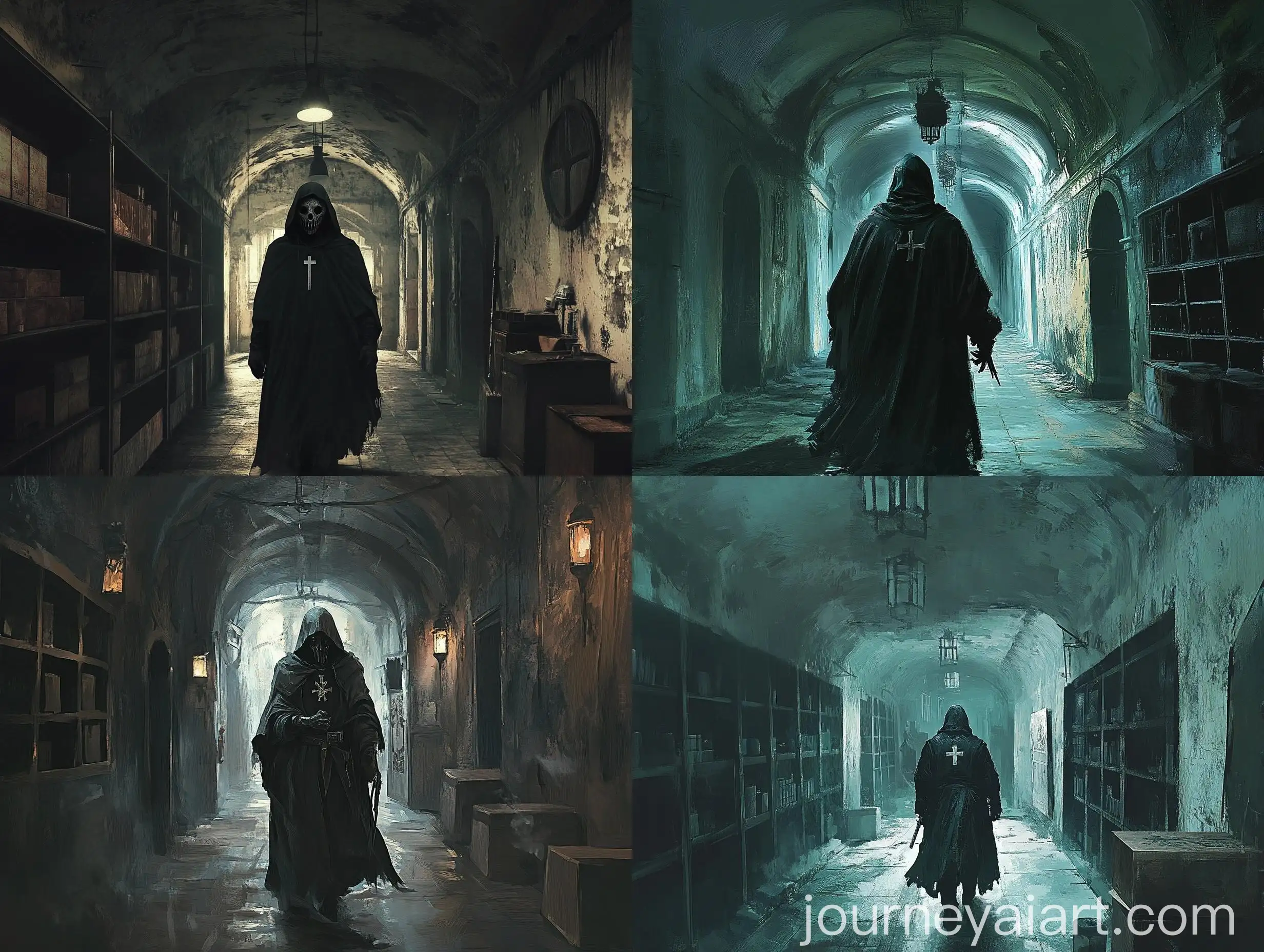 Dark-Corridor-with-Hooded-Figure-and-Crossbow