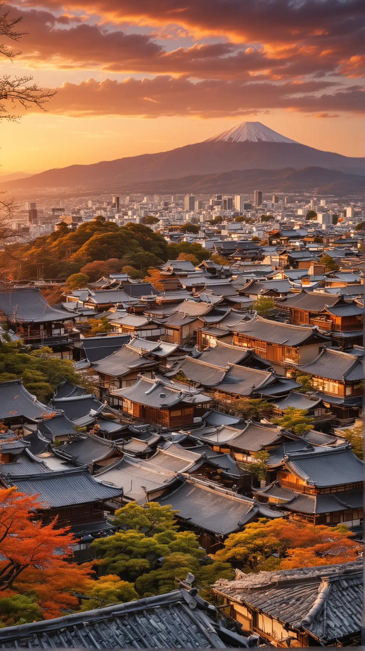 Stunning Sunset View of Kyotos Iconic Landmarks and Vibrant Cityscape