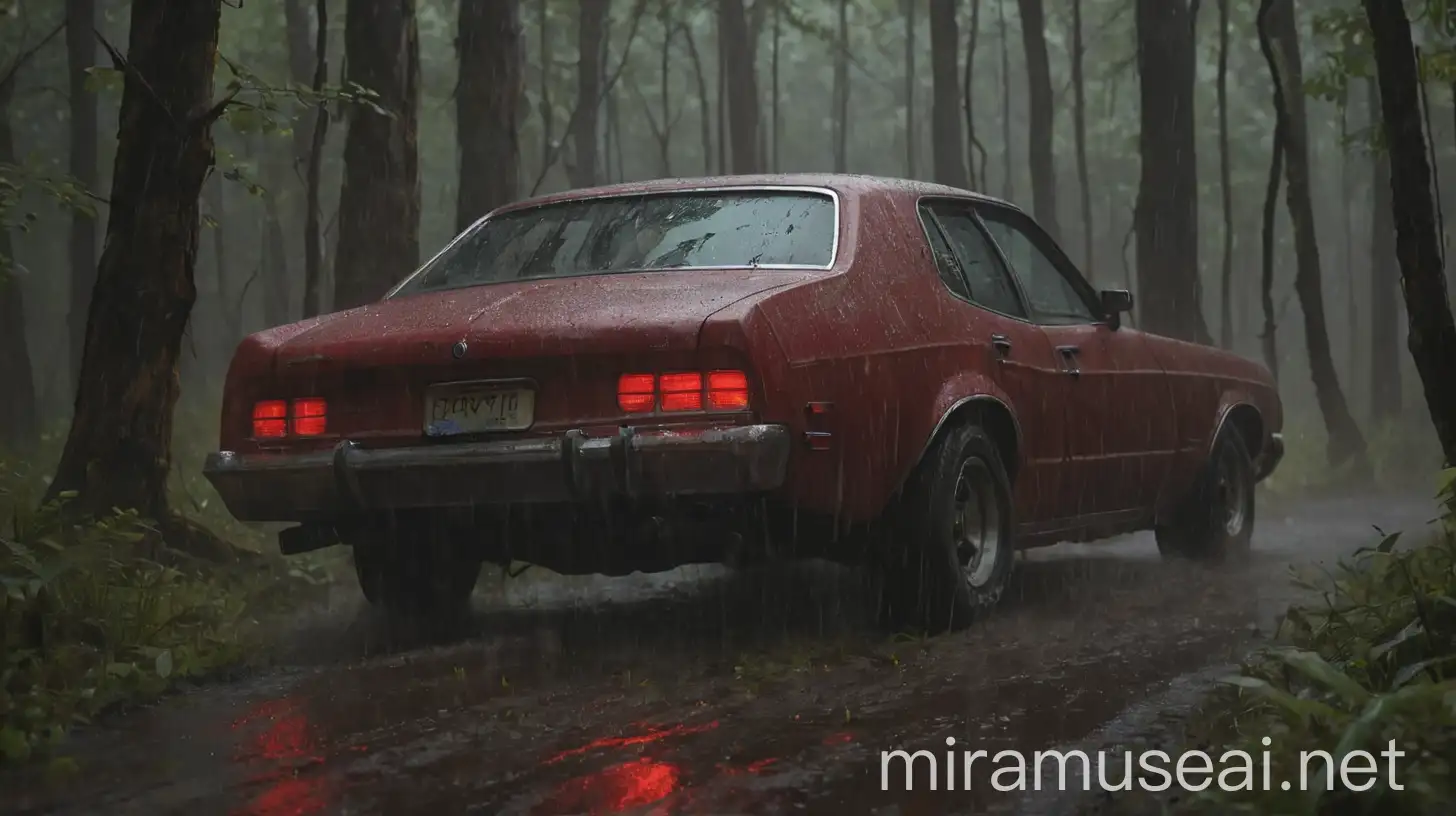 Rainy Night in a Dark Forest with Passing Car and Howling Dog