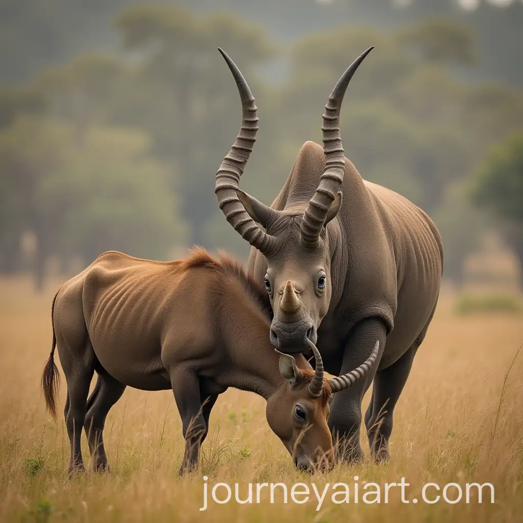 Gnu-Antelope-Butting-a-Rhino-in-a-Realistic-Wildlife-Scene