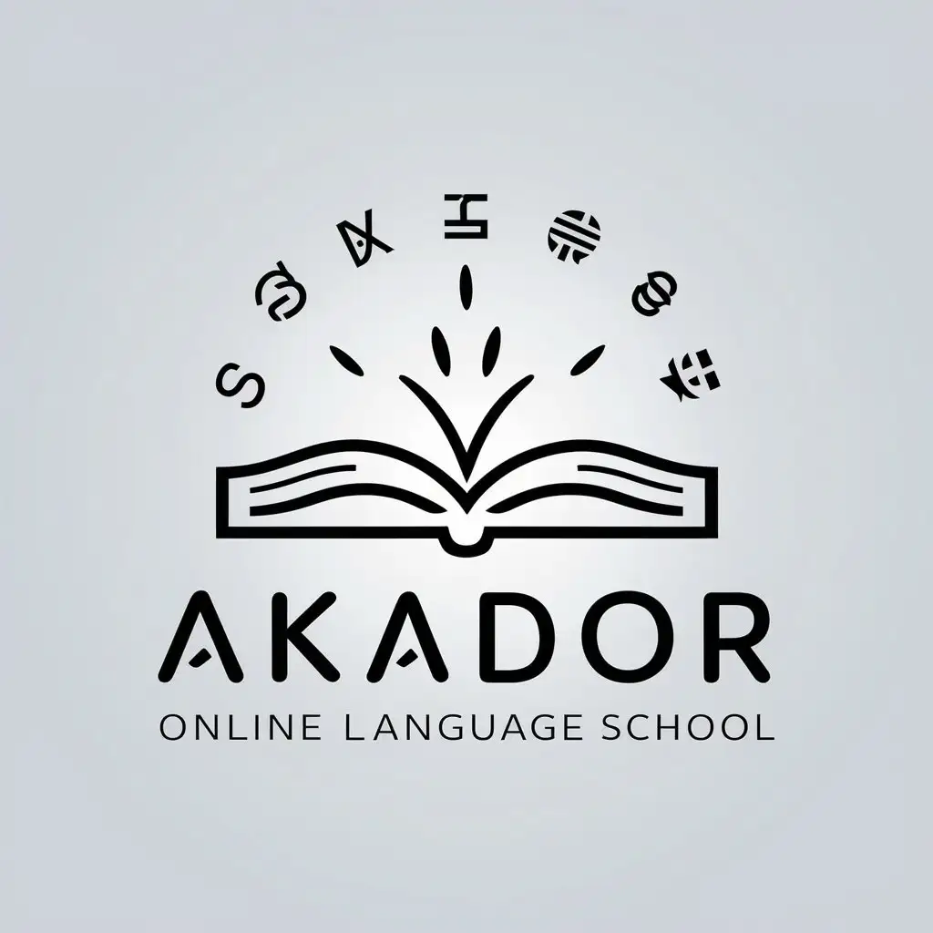 LOGO-Design-for-Akador-Online-Language-School-Minimalistic-Book-and-Language-Symbols-with-Rays-of-Light