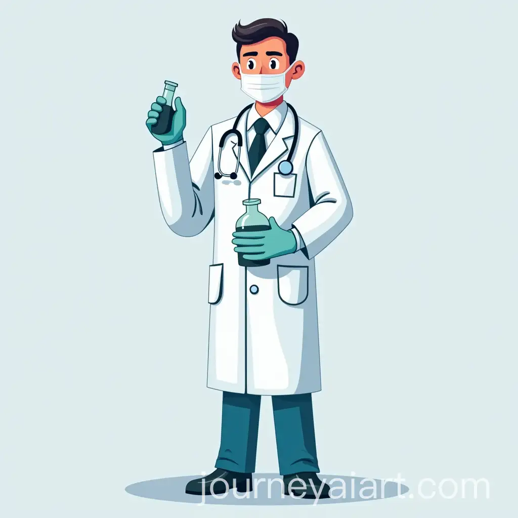 Doctor-in-Lab-Coat-Holding-Chemical-Tools-with-Mask