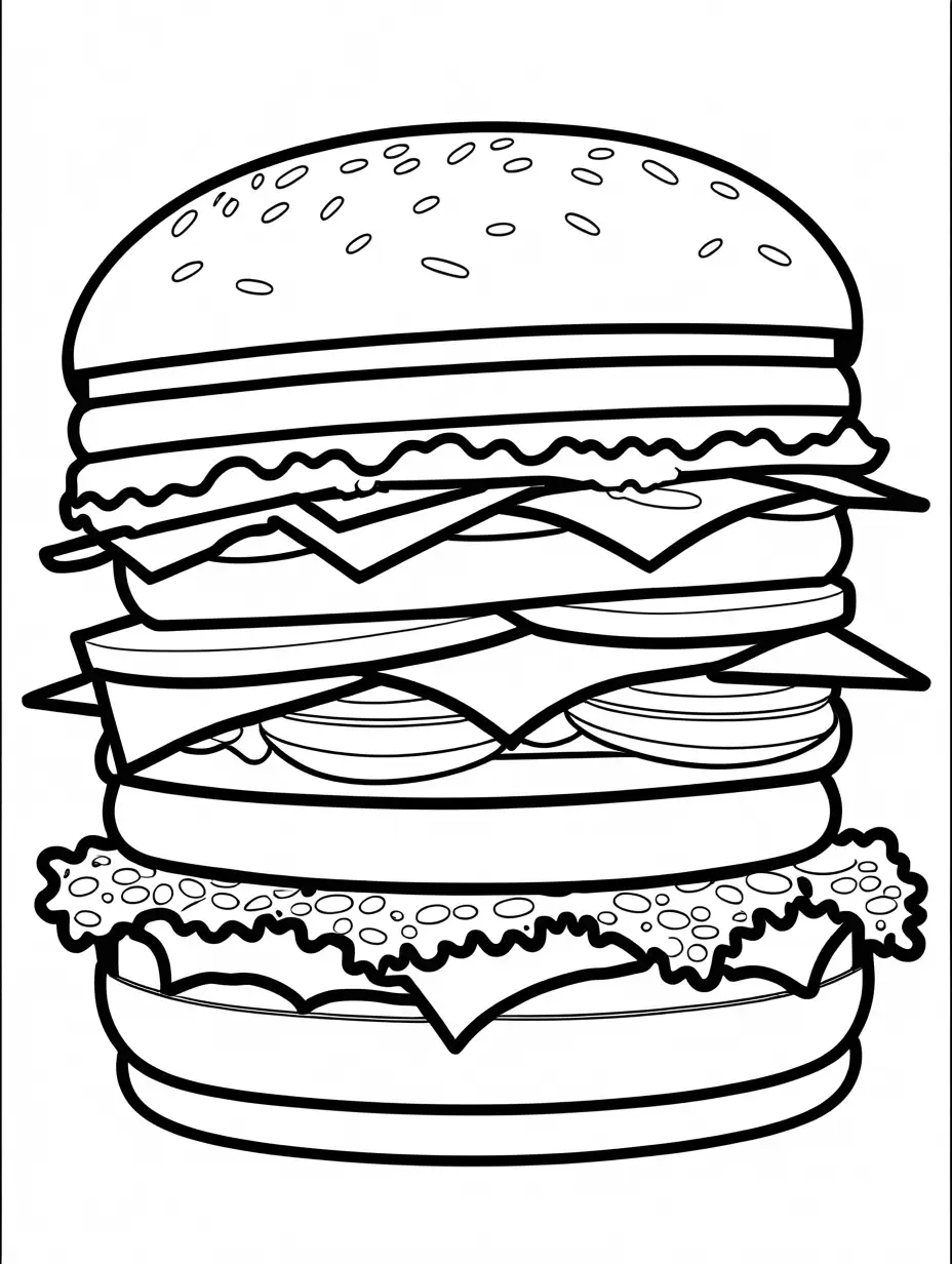 Simple-Black-and-White-Coloring-Page-of-a-Classic-Cheeseburger